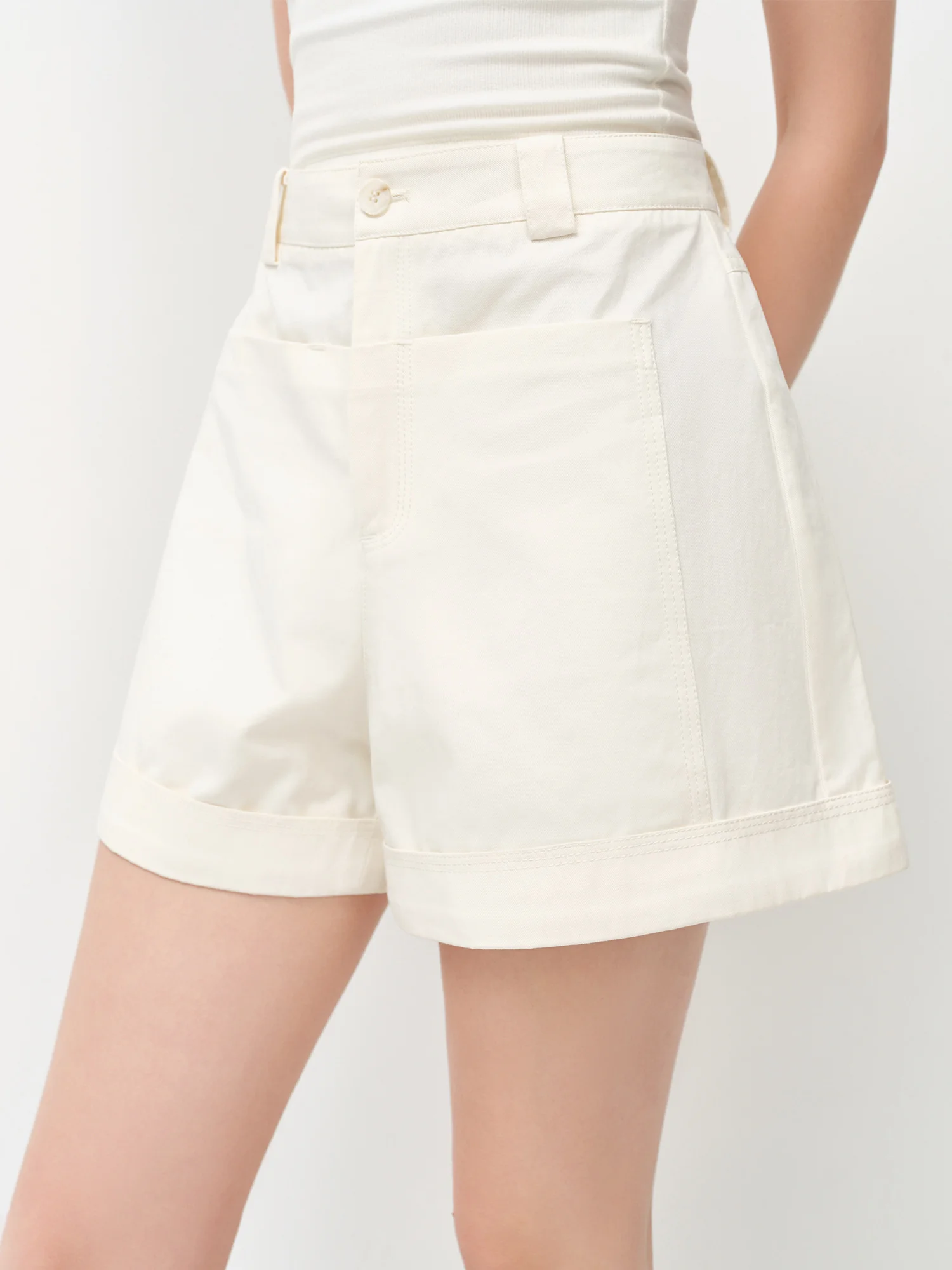 FSLE Women's High-waisted Straight-leg Double-pocket Shorts Summer 2026 New Style Pure Cotton Citywalk Hiking Leisure