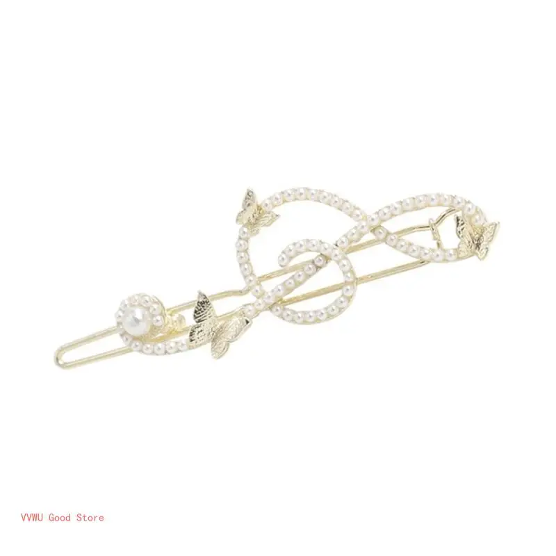 Elegant Music Note Hair Pin Artificial Pearls Hair Clip Shining Hair Barrettes