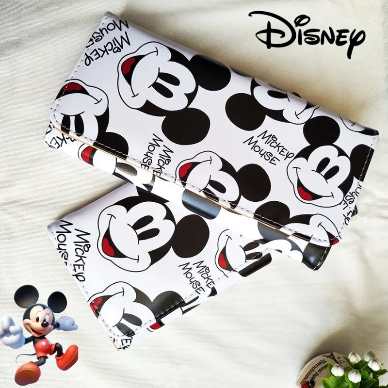 

Disney Cartoon Cute Mickey Mouse Wallet Long Girl Heart Magnetic Buckle 3-in-1 Printed Coin Purse Folding Portable Student Gift