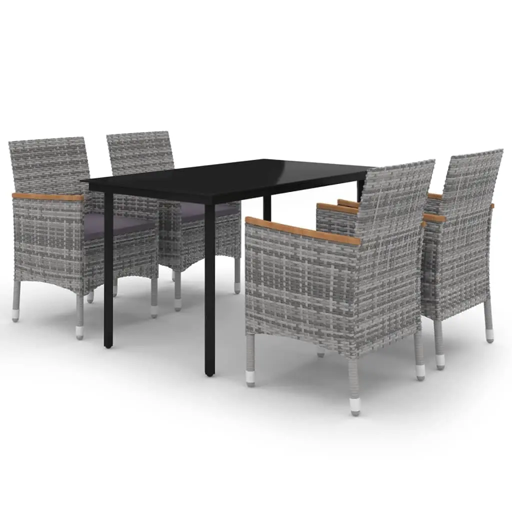 5 Piece Outdoor Dining Set with Cushions Poly Rattan & Glass Table Chairs for Deck Pool Patio, Customized