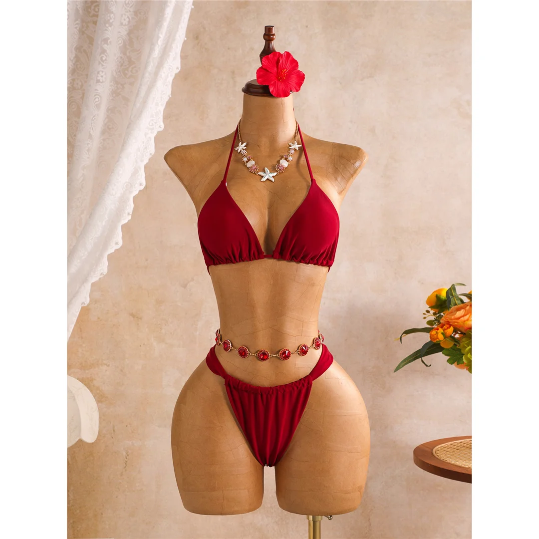 Mit langen Ärmeln, als Überwurf, Neckholder-Bikini, Damen-Badebekleidung, dreiteiliges Bikini-Set, Badeanzug, Badebekleidung, Schwimmbekleidung V8423 – Detail 11