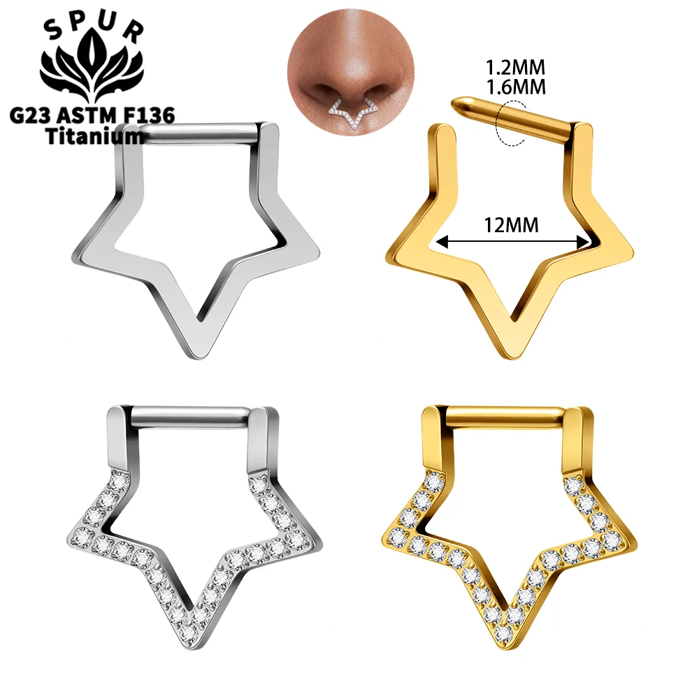 Implant Grade G23 Titanium Piercing 14G Star Triangle CZ Nipple Ring Septum Hoop Women Fine Body Jewelry for Daily Accessories