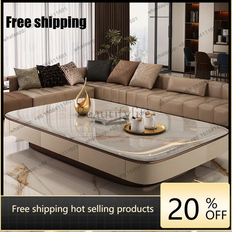 YJ light luxury 1.8 meters plus long coffee table microcrystalline stone modern villa living room rock slab coffee table