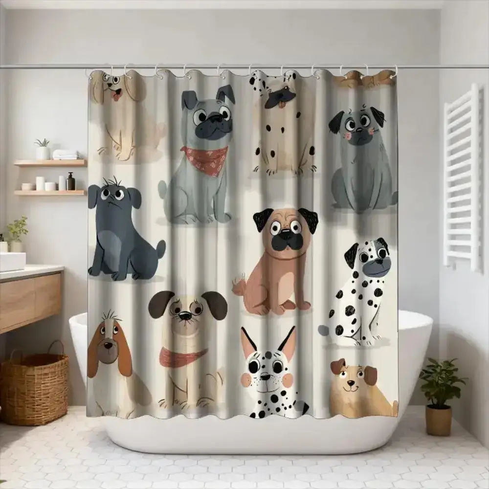 

Занавеска для душа с милой мультяшной собакой, дизайн для любителей домашних животных, декор для ванной комнаты, забавный животный принт, водонепроницаемая занавеска для ванны