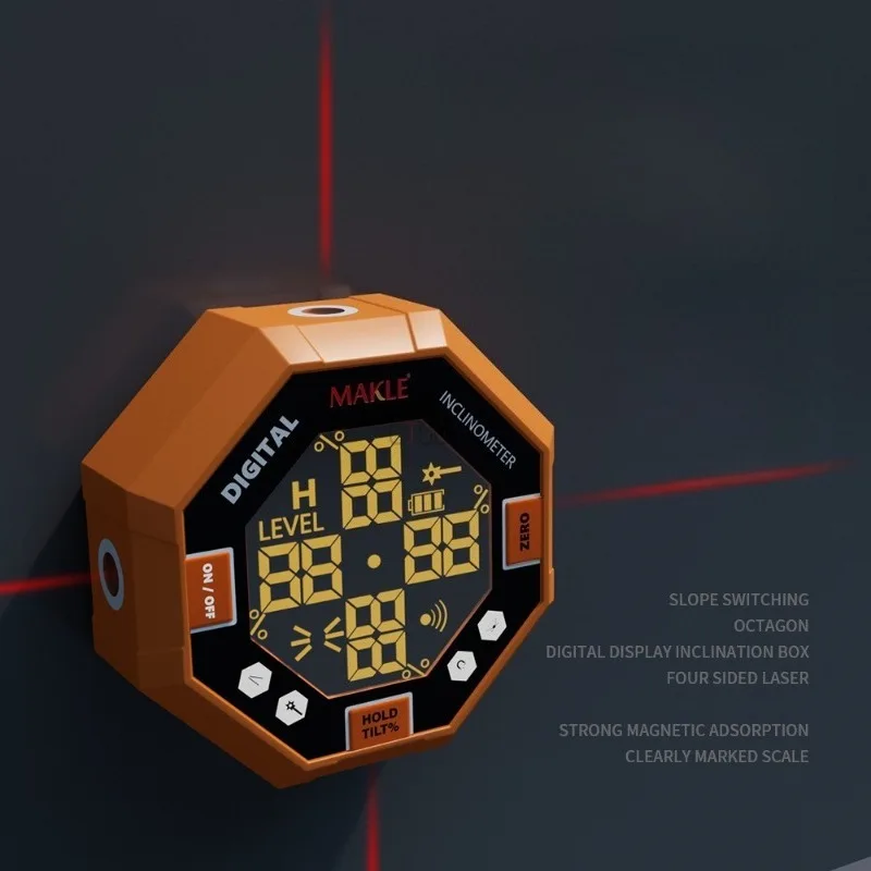 High Precision Digital Inclinometer Box 4-sided Laser 9-sided Strong Magnetic Protractor Multifunction Level Gauge Angle Finder