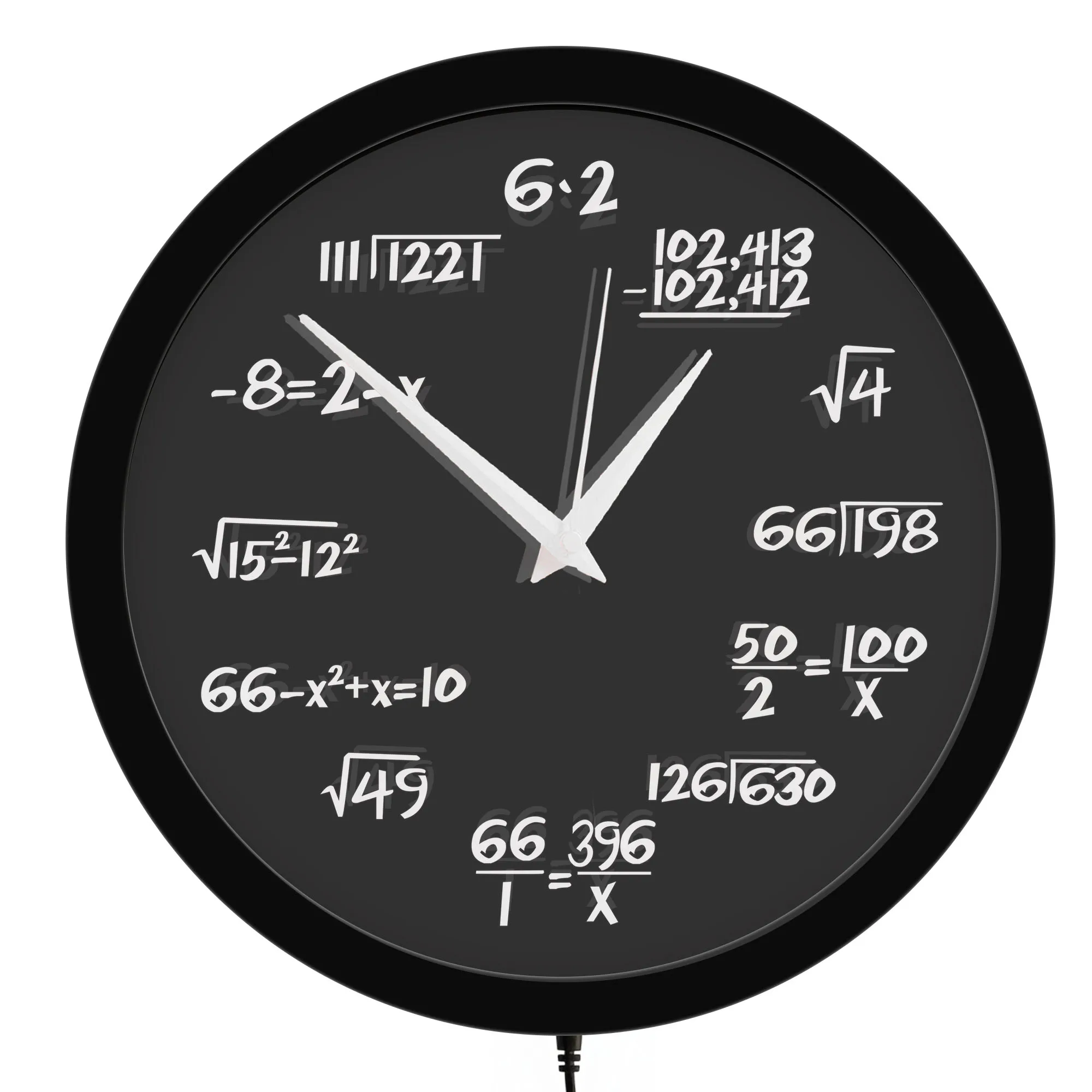 Math Equation LED Night Light Wall Clock for Math Teacher Office Room Algebra Mathematics Formula Glowing Light Up Wall Clock
