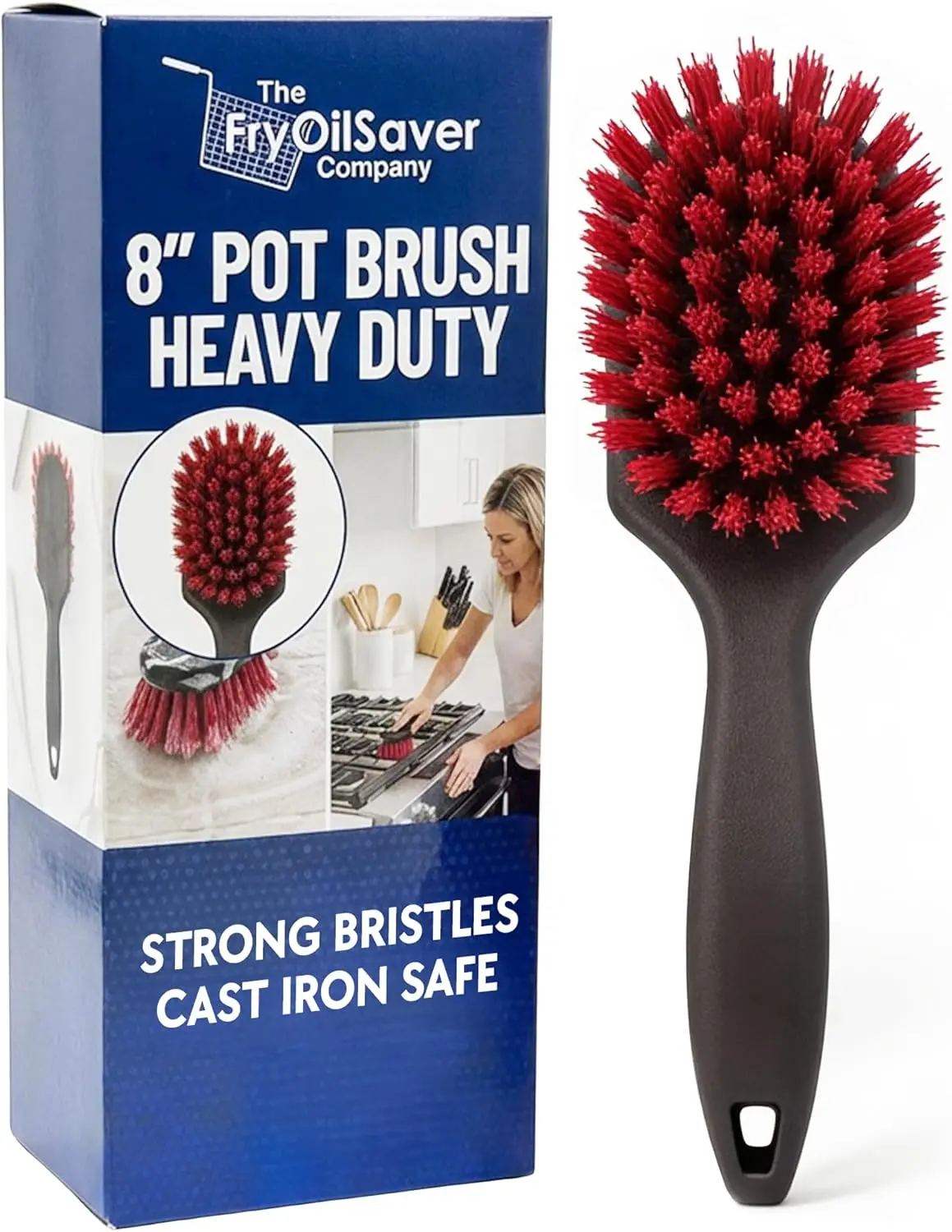 

8-Inch Heavy-Duty Kitchen Scrub Brush – Stiff Bristle for Cast Iron, Grill Grates, Sink