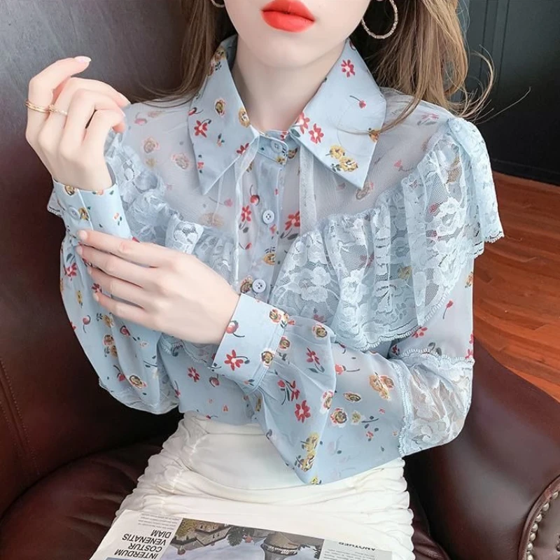 

Женская свободная блузка из шифона с цветочным принтом, весна-осень 2026, новая модная универсальная повседневная блузка с длинным рукавом