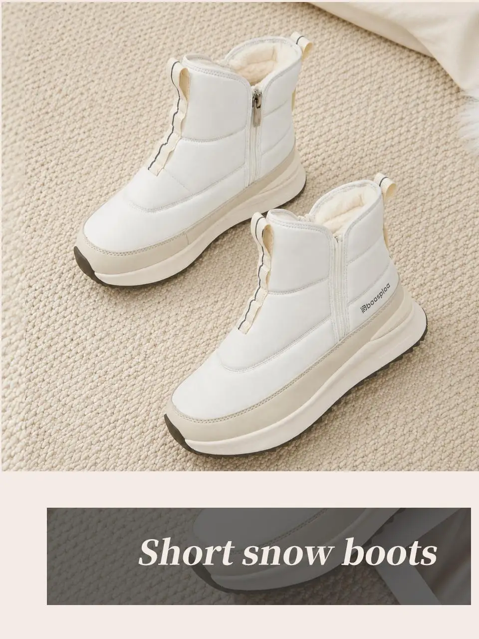 Baasploa Damen-Winter-Schneestiefel, warme Plüsch-Stiefeletten für Damen, bequeme, rutschfeste Baumwollschuhe mit Reißverschluss, wasserabweisende Freizeitschuhe – Detail 10