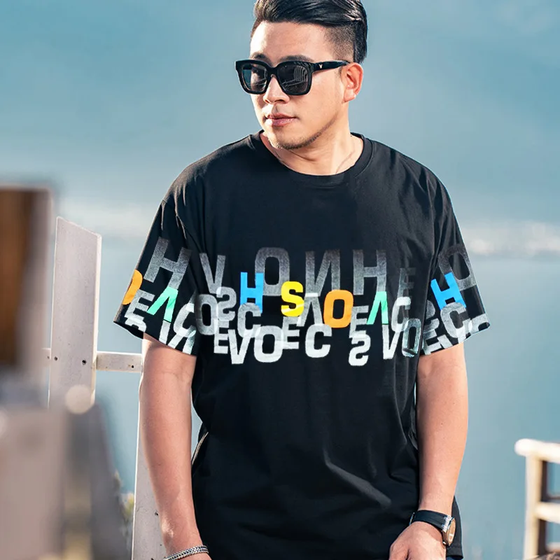 Plus Size Summer T-shirt Letter O Neck Short Sleeve Trendy Men's Casual Loose Short Sleeve 12xl 14xl 15XL 200kg t shirt men