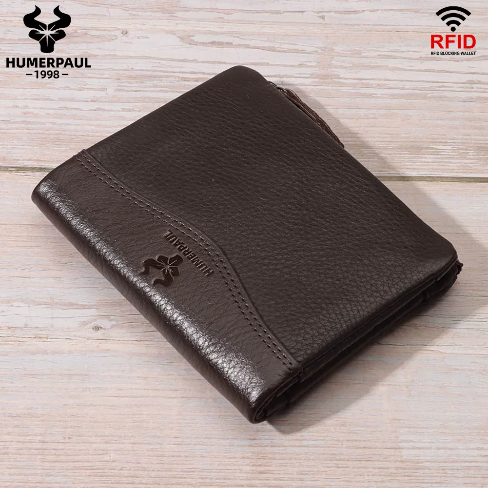 LAREET RFID Senior Short Wallet For Men Genuine Leather Wallets With Card Holder Bifold Zip Coin Pocket Small Billetera Hombre