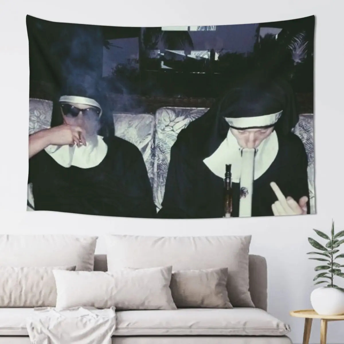 nuns smoking weed Tapestry Bedroom Decor Wall Deco Mushroom Tapestry