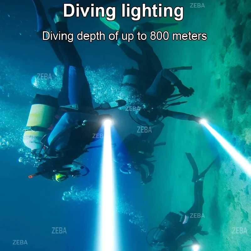 Powerful LED Diving Flashlight Zoomable Underwater Torch  Professional Diving 300M Dive Lights IPX8 Waterproof Fishing Lantern