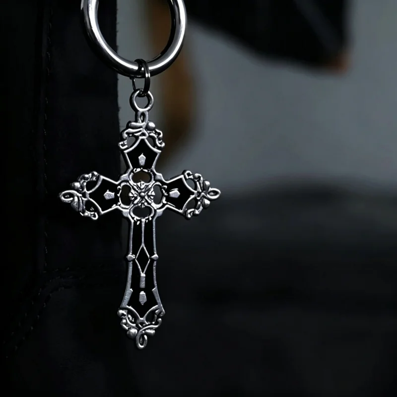 1 Pair Of Gothic black imitation enamel cross detachable lobster buckle shoe lace pendant decorative accessories