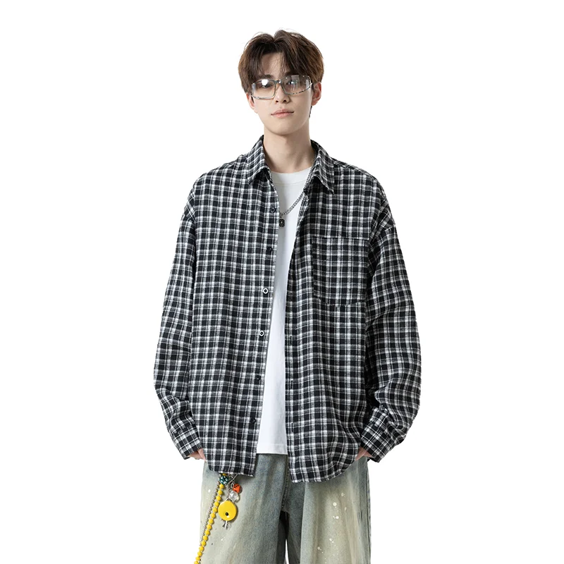 

Fashion Men Tie Dye Plaid Shirt Long Sleeve Cotton Blend Casual Top Streetwear Urban Wear Spring Summer Shirt for Daily Outfit