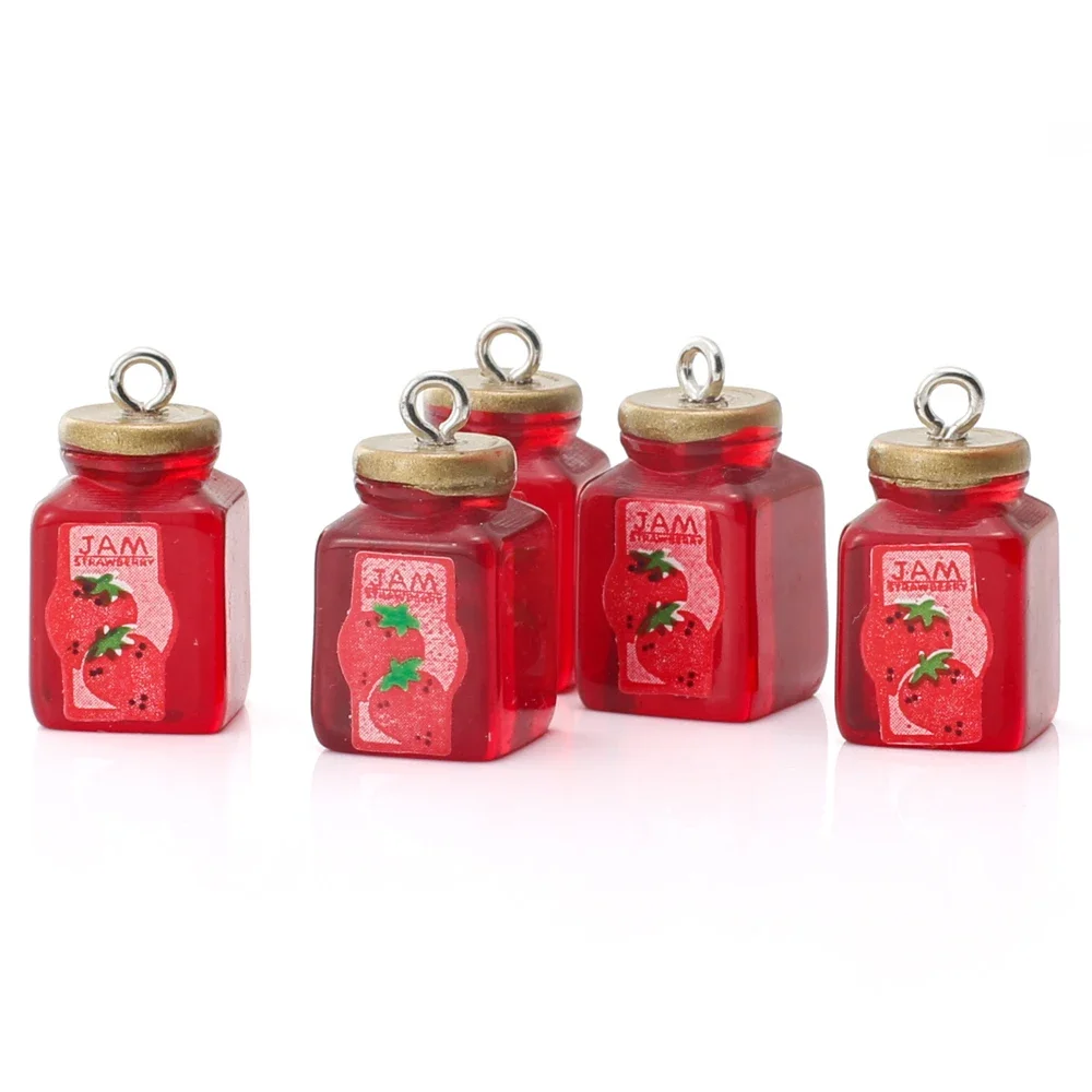 10pcs Simulation Strawberry Jam Resin Charms Cute 3D Bottle Pendants for Earring Necklace Keychain Diy Jewelry Making Supplies