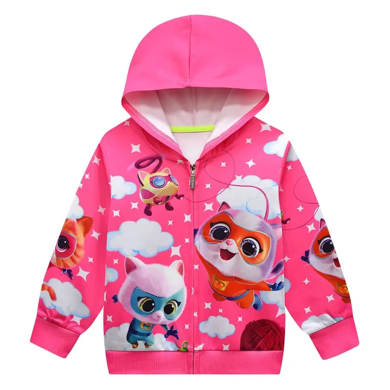 

Spring Autumn Kids Clothes Boys Girls SuperKitties Cartoon Versatile Tops Children Cute Zipper Hooded Birthday Pullover Jacket