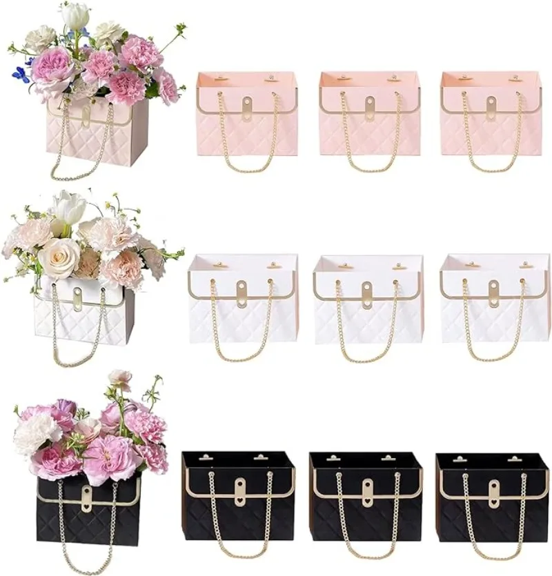 Flower Paper Gift Box Bouquet Bags Flower Box with Metal Chain Gift Case Flower Boxes for Arrangements Portable Flower Basket