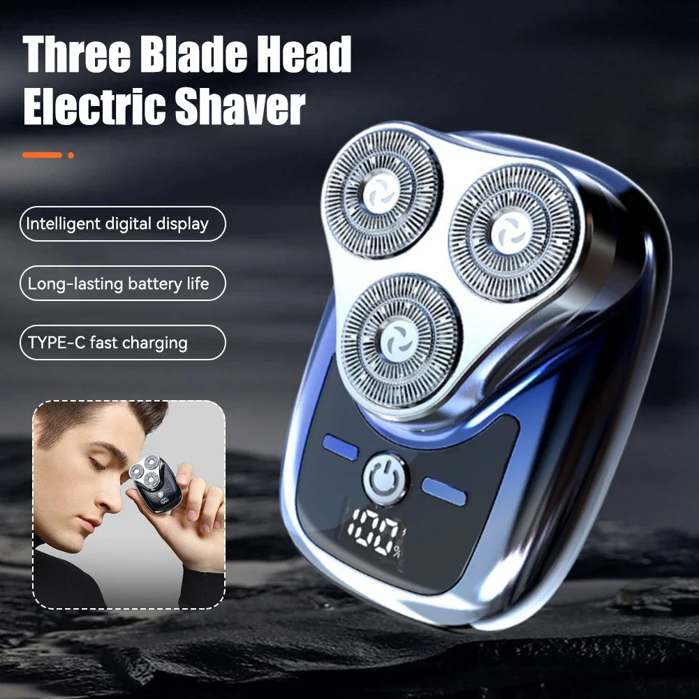 Three Blade Head Electric Shaver With Digital Display USB Charging Male Shaving Trimmer Detachable Blade Washable Mini Razor