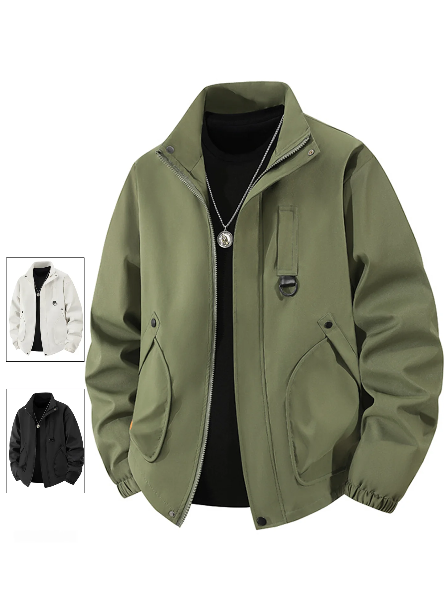 

Waterproof Windproof Autumn New Sle Men's Casual Jaet Loose Fit Faionable Thin Lapel Coat Zipper Decorated Polyester Fiber