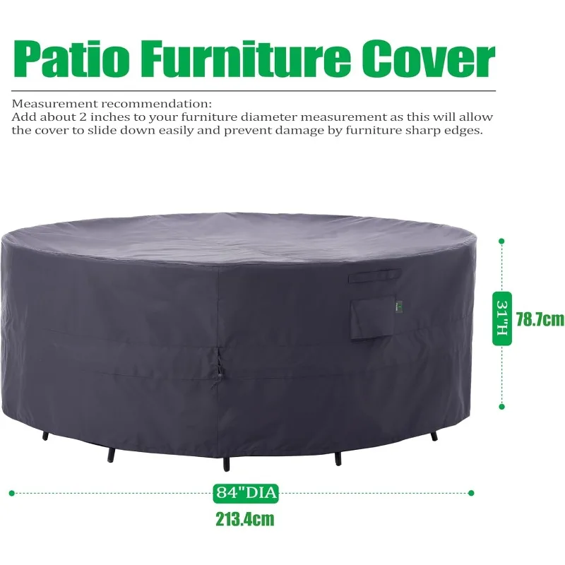 Patio Furniture Covers, Heavy Duty Tear Resistant Waterproof UV Resistant Windproof Outdoor Furniture Cover, Grey, 84"