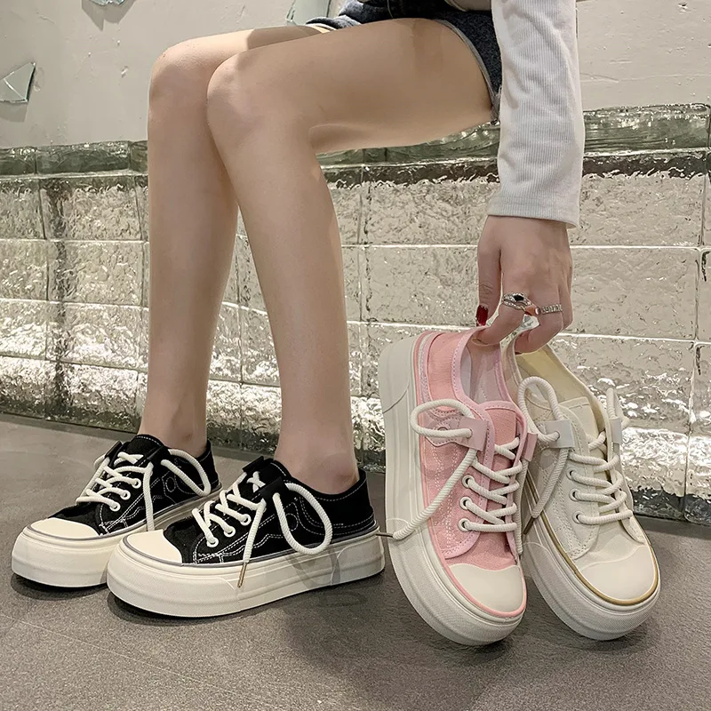 Cute Big Head Canvas Shoes Spring Women Sneakers Two Wear Thick Bottom Board Shoes Retro Students Tennis Sport Shoes Zapatillas