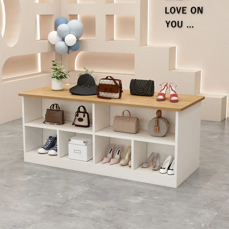 Clothing store Nakajima table women's clothing store display cabinet in the middle Shoe bag store Cream wind display cabinet