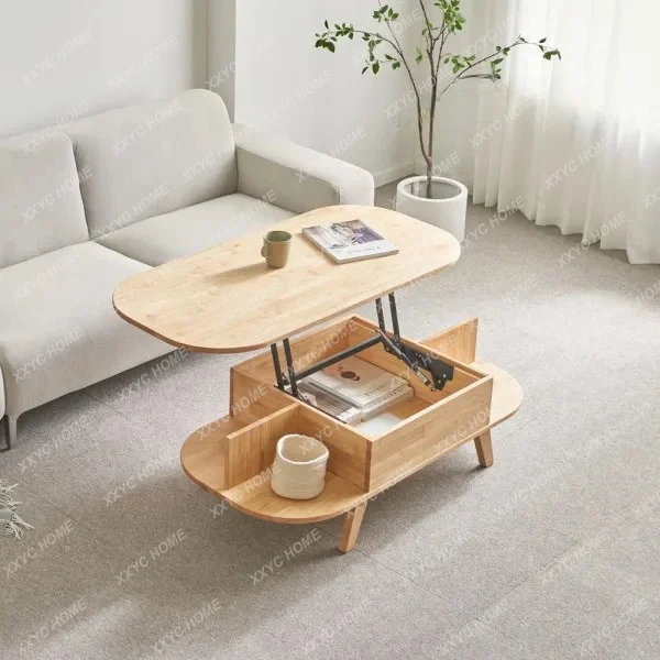 AA solid wood liftable coffee table multi-functional modern simple living room small apartment log wind