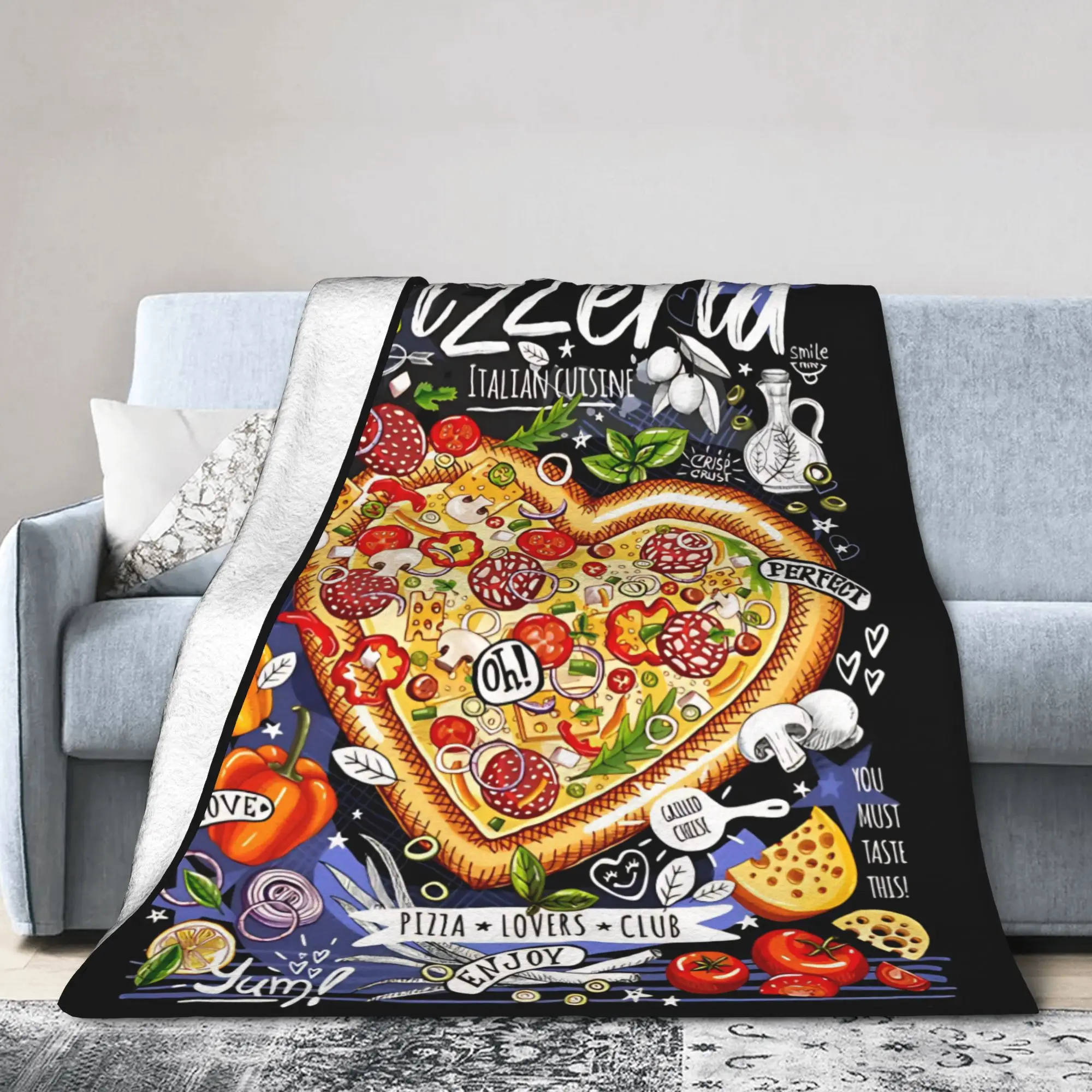 

Пледы из флиса с принтом «Пицца и сердце» для дома и улицы, супермягкие, дышащие, вязаные, для кровати