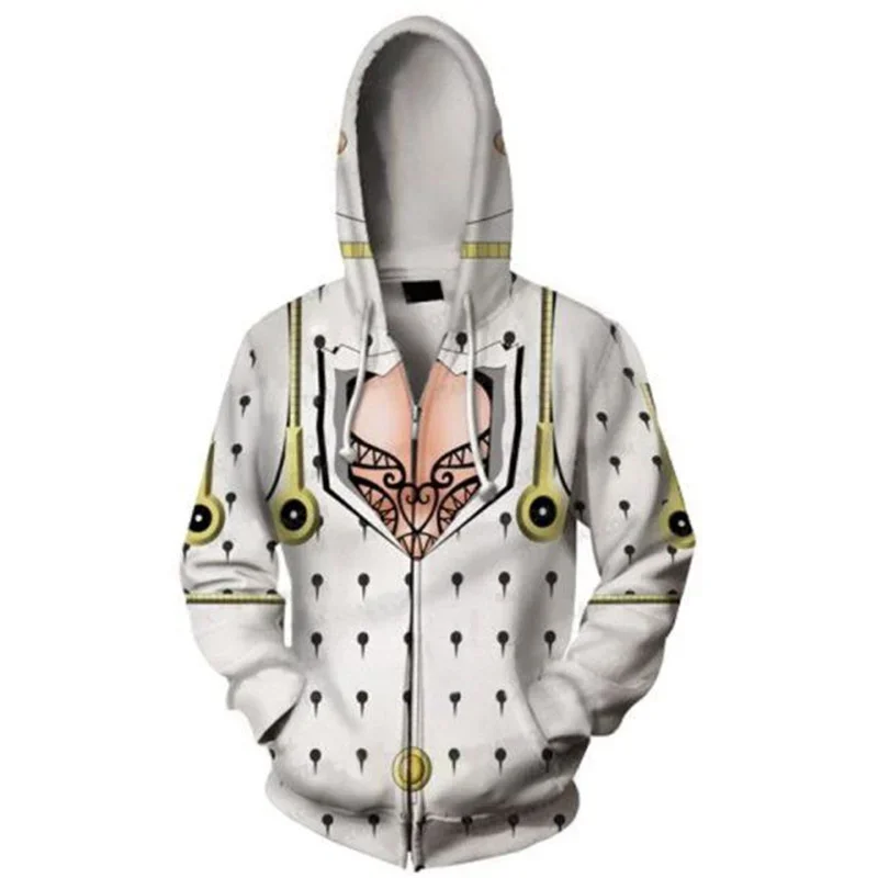 Jojo Bizarre Adventure 3d print Hoodie Sweatshirt Kira Yoshikage Cosplay Costume Jojo Hood Hoodies Casual Zipper Jacket