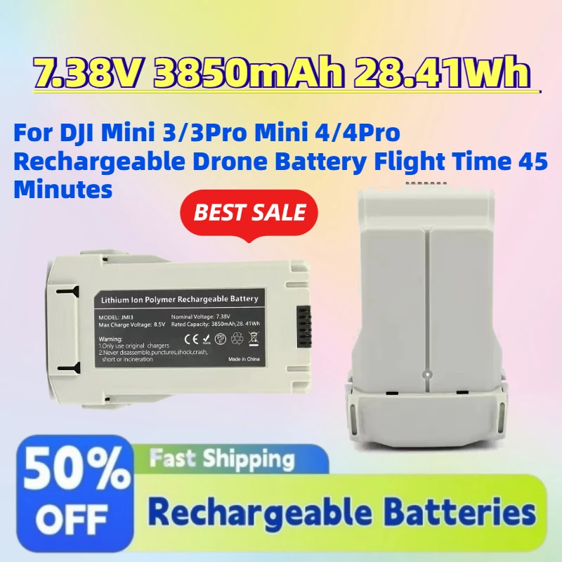 

In Stock 7.38V 3850mAh 28.41Wh LiPo Battery for DJI Mini 3/3Pro Mini 4/4Pro Rechargeable Drone Battery Flight Time 45 Minutes