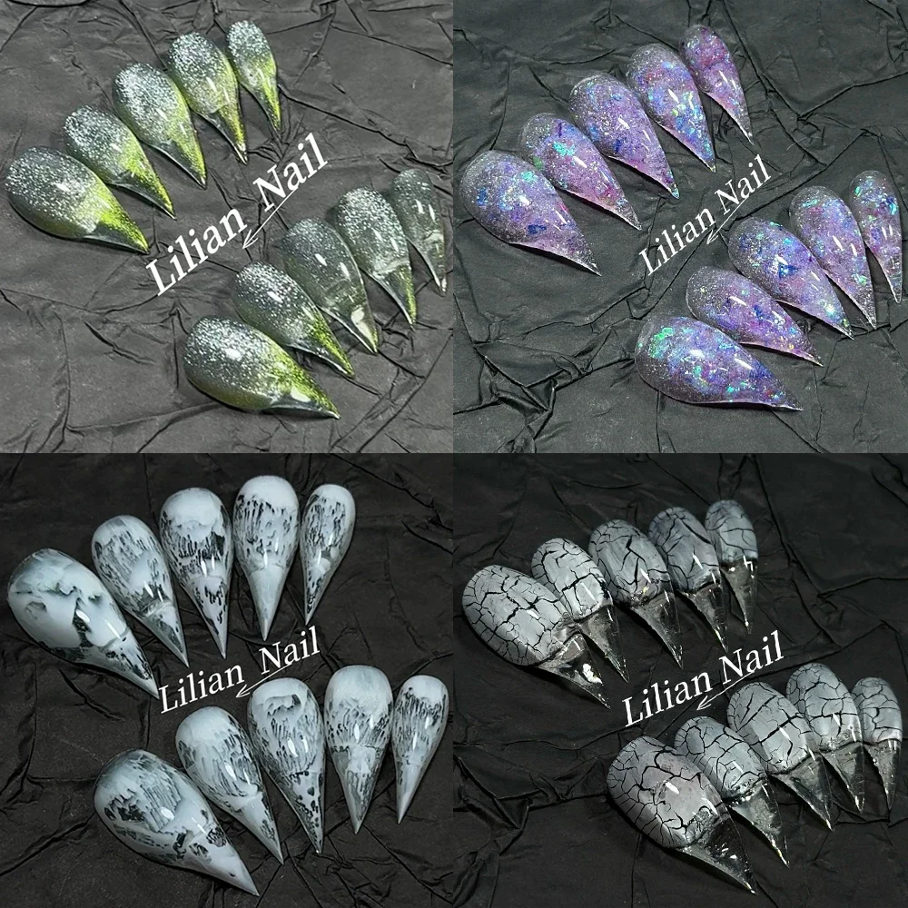 

10Pcs Spice Girl Colorful Handmade Full Cover False Nail Y2K Long Dragon Shape Claw Cat Eyes Gradients Reusable Press On Nails