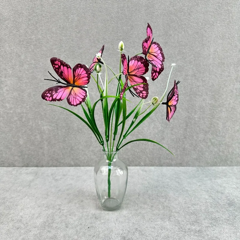 10 Stück künstliche Seidenblumen, weiße Iris mit Fransen, DIY-Requisiten für Fotoshootings, künstlicher Blumenstrauß, 5-gliedrige Schmetterlingssträuße – Detail 6