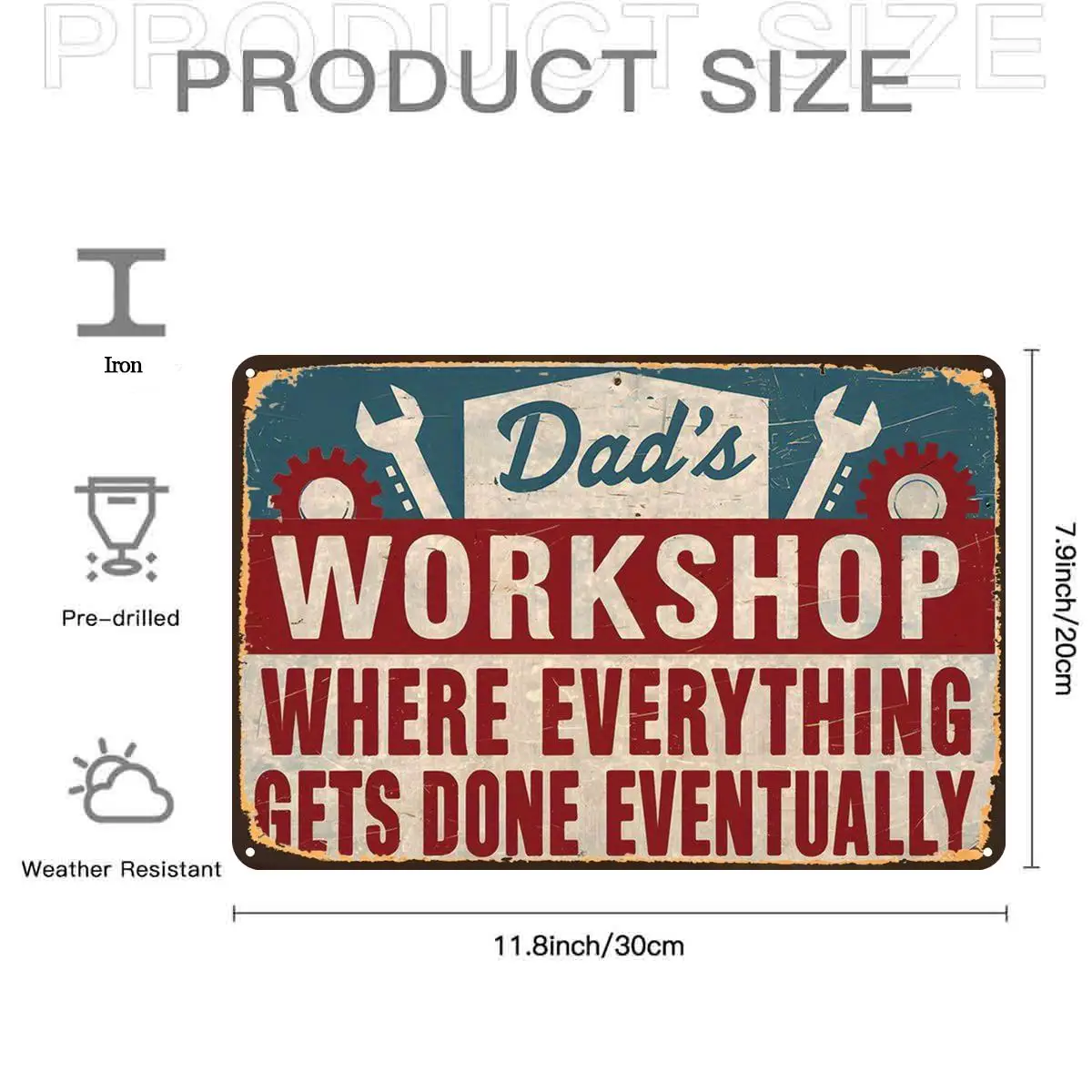 Retro VintageDads Workshop Vintage SignMetal aluminum Sign, Pre-Drilled Holes, Suitable for Indoor, Garden,Outdoor