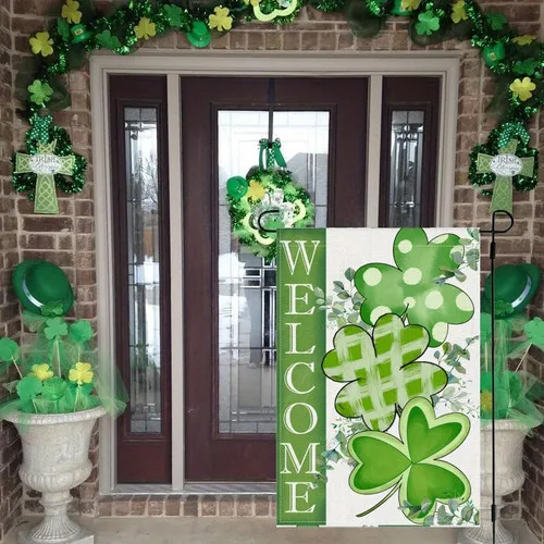 St Patricks Day Garden Flag 12 x 18 inch decorations,Green Shamrock #5