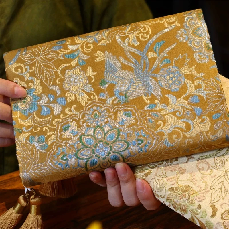 Phoenix Treasure Pattern Song Brocade, Pure Mulberry Silk Handcrafted Fabric Book Cover, Exquisite Tabletop Craft Ornament Gift