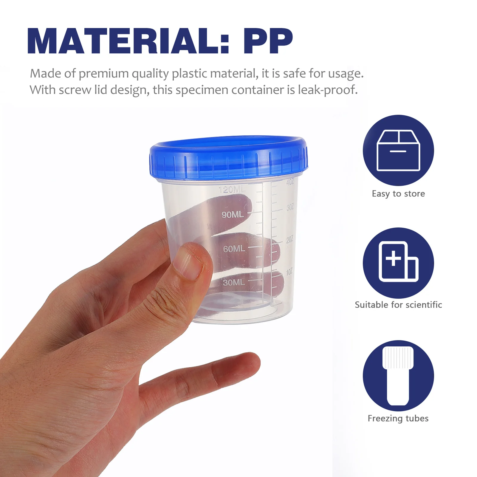 15Pcs Graduated Specimen Containers Leakproof Laboratory Sample Cups 120ml Measuring Bottles for Pathology Histology Cytology
