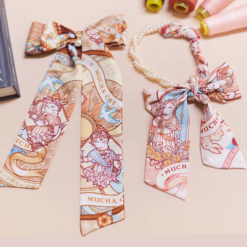 

Artist Long Silk Scarf Pink French Romantic Ribbon Scarf Headband Bag Handle Strap