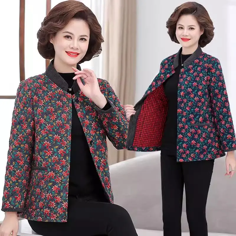 

Mom's 2024 Spring Winter Floral Jacket Stylish Middle-Aged Lightweight Short Women's Autumn Short Cotton Coat Warm Clothes Z4776