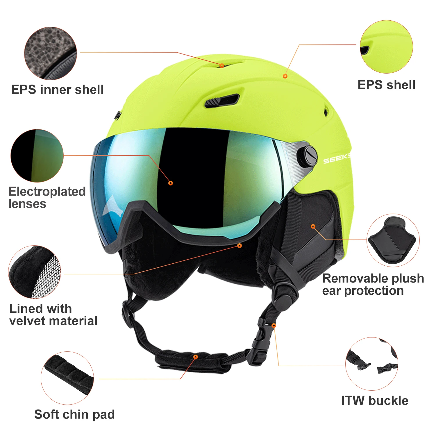 หมวกกันน็อคสกีฤดูหนาว SEEKER, - Ski Helmet With Integrated Visor บทวิจารณ์และราคา