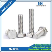1/25Pcs M2 M3 M4 M5 M6 M8 M10 M12 M14 M16 DIN933 304 Stainless Steel External Outside Hexagon Head Screw Bolt for Hardware Parts