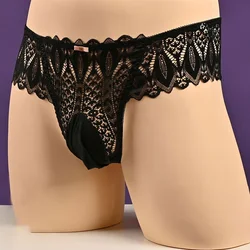 Men Sexy Briefs Low Waist Pouch Panties Lace Underwear Mesh Hollow Out Lingerie Sissy G-string Thongs Porno Underpants