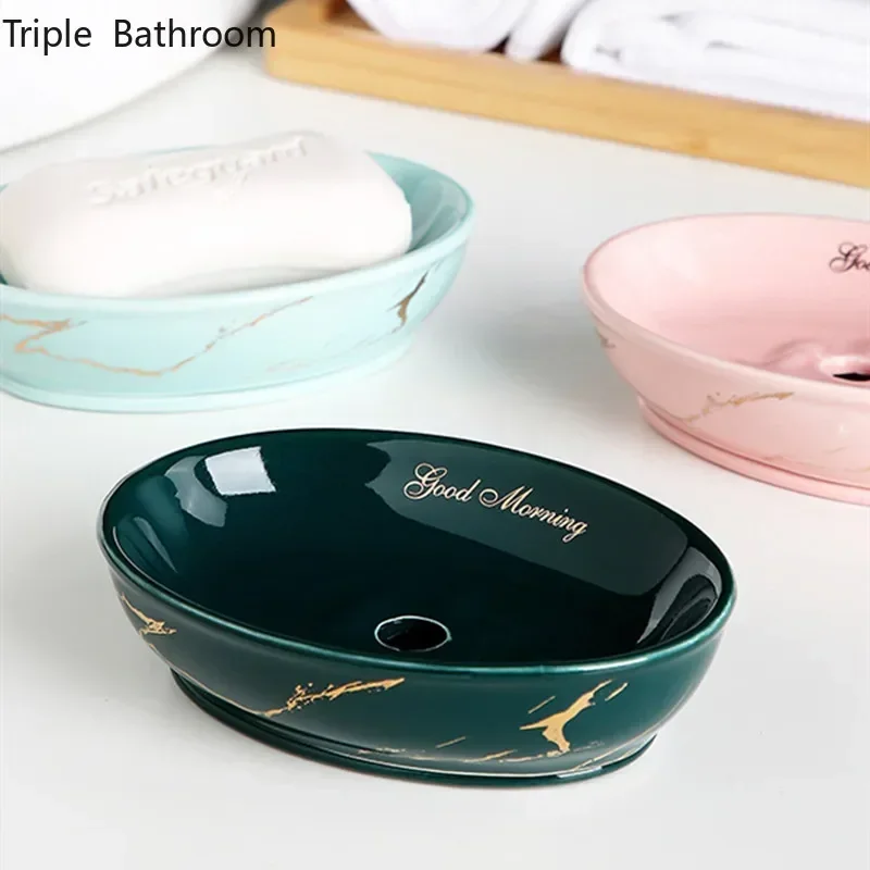 Light Luxury Soap Rack Ceramic Marbling Round Shape Household Kitchen Accessories Soap Dish Holders Organizer Bathroom Storage