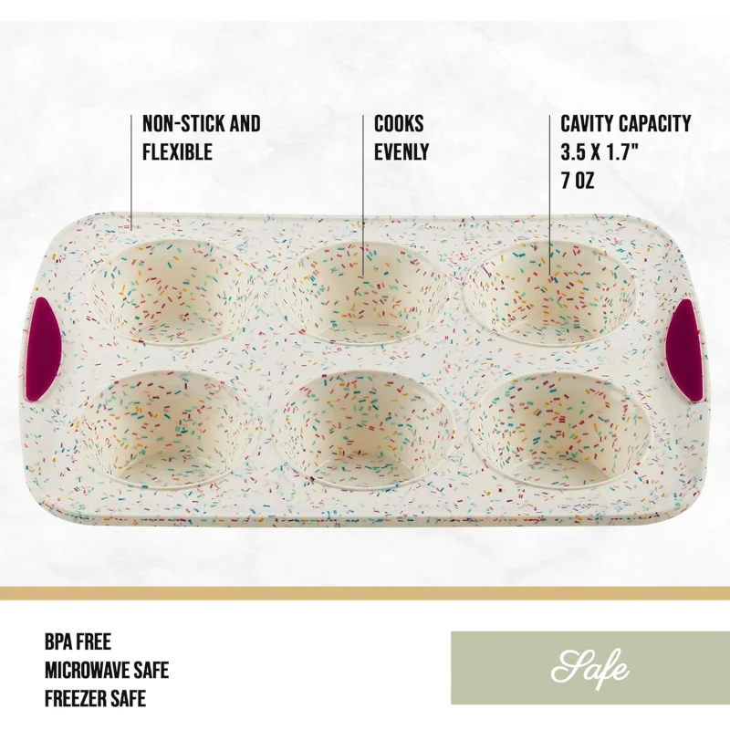Structure White Confetti Reinforced 6 Cup Jumbo Muffin Pan Silicone Bakeware