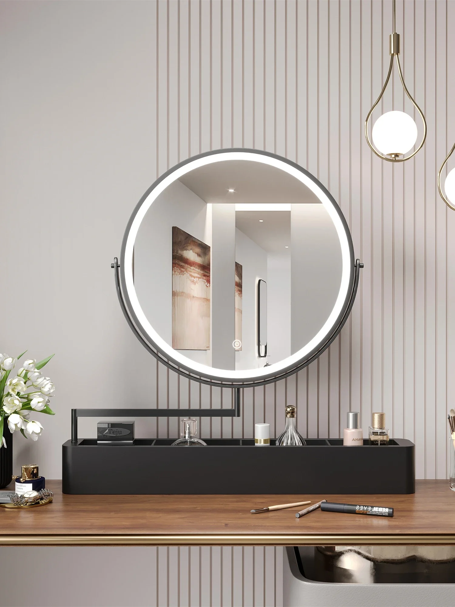 Makeup mirror can be flipped and stretched desktop dresser large rsmart 360 rotating led fill light