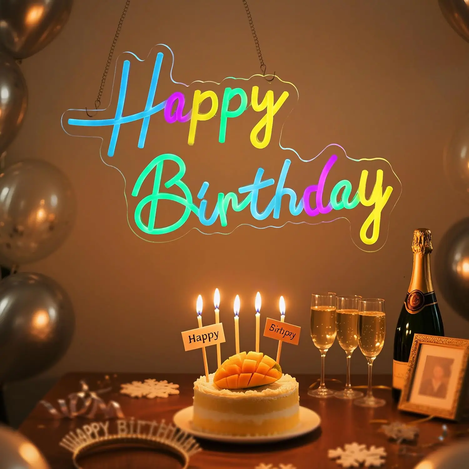 Happy Birthday Neon Sign for Backdrop Wall Decor USB PoweredLed Light up Sign Dimmable Neon Light for Birthday Party Decoration
