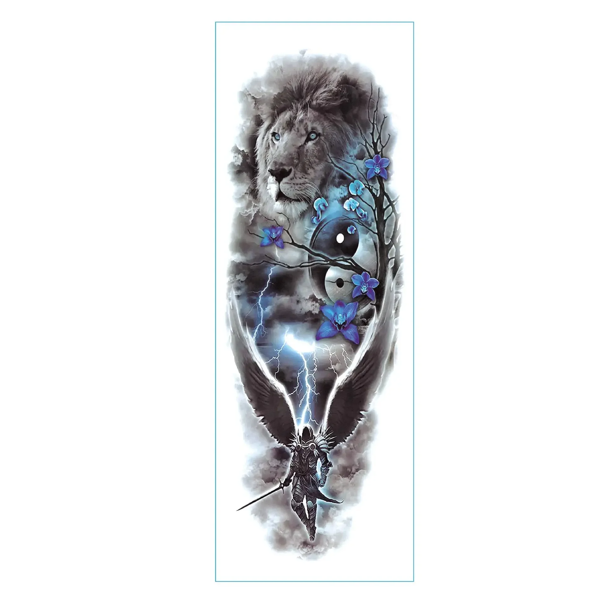 1Pc Large Arm Sleeve Tattoo Lion Crown King Rose Waterproof Temporary Sticker Wild Wolf Tiger Men Full Skull Totem Fake Tattoo