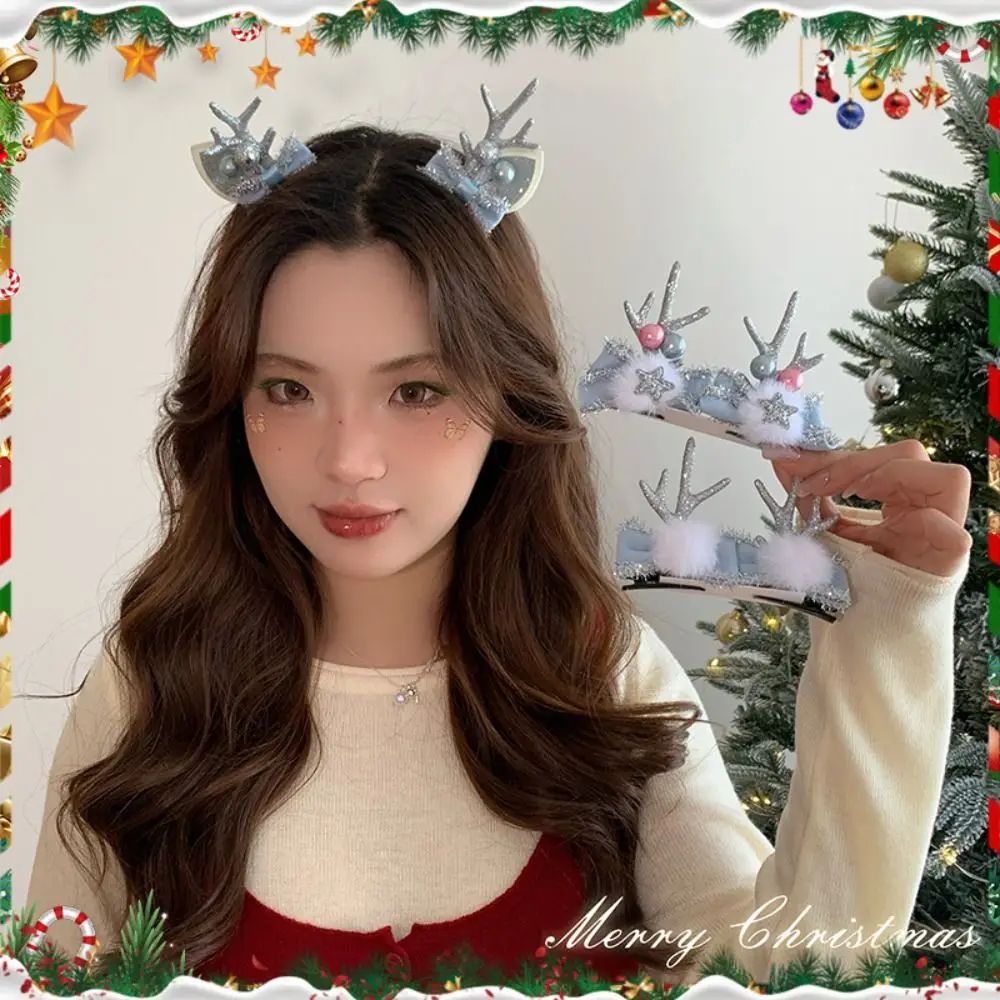 Merry Christmas Decor คริสต์มาส Elk Hairpin Bowknot เลื่อมเด็กกวาง Antler ผมคลิป Star เกาหลีอุปกรณ์เสริมผม