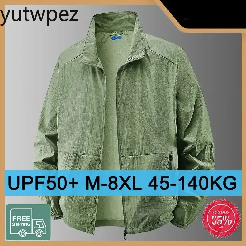 Men's Summer UPF50+ Sun Protection Jacket Plus Size M-8XL Breathable Shirt UV Proof Fishing Ice Silk Sunscreen Coat Male Tops