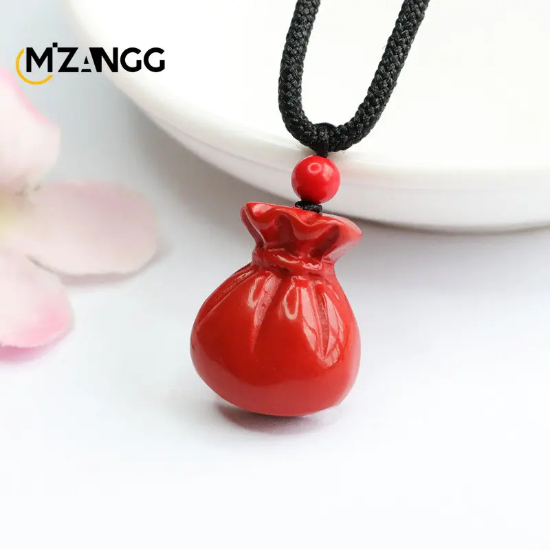 Genuine Natural Vermilion Bag of Blessings Pendant Money Bag Red Sand Necklace Beautiful Fashion Jewelry Gifts for Men and Women